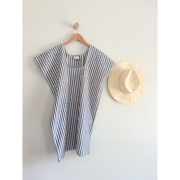 Tuckernuck | Blue Stripe Mini Sullivan Embroidered Canvas Caftan | Sz XS - Picture 3 of 10